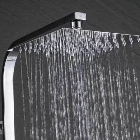 Смеситель для душа (зонт, квадрат) со стойкой HAIBA HB24815 (нерж.сталь, с изливом, каскад)(4)