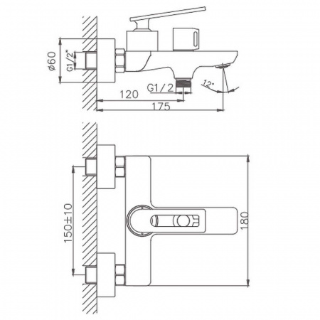 Смеситель на ванну короткий излив HAIBA HB60589 (лат., 30мм)