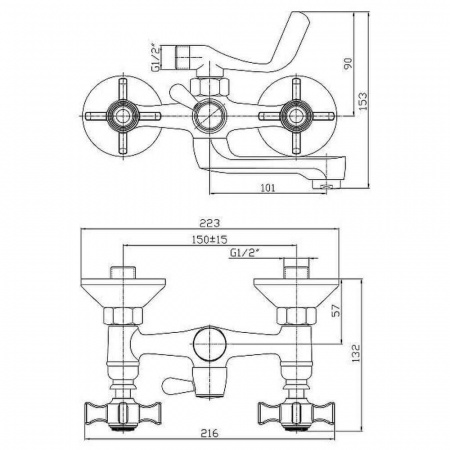 Смеситель на ванну короткий излив HAIBA HB3024 двуручный (лат.)