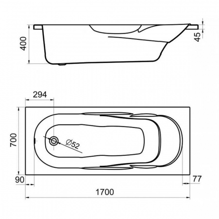 Ванна акриловая прямоугольная КАСАБЛАНКА М 170х70см 