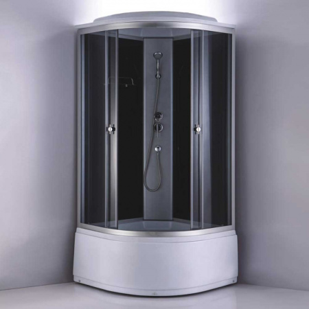 Душевая кабина 800х800х2150мм, ВЫСОКИЙ поддон., проф. ХРОМ, стекло зад. ЧЕРНОЕ, пер. ТОНИРОВ 718В