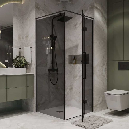 Душевой уголок 100х100х195 КВАДР без поддона профиль ЧЕРН МАТ стекло (6мм) ТОНИРОВАН NG-2832-34BLACK