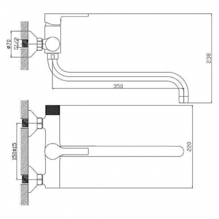 Смеситель на ванну длинный излив HAIBA HB22652-7 ЧЕРНЫЙ (лат., 35мм)