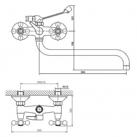 Смеситель на ванну длинный излив HAIBA HB2619-4 БРОНЗА двуручный (лат.)