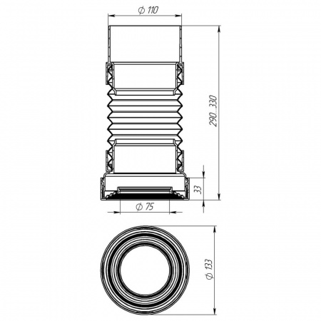 Удлинитель гибкий для унитаза с фановым выпуском 110мм, 290-330мм T712-21-MR (21)