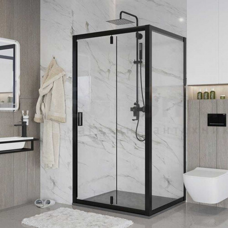 Душевое ограждение 100х90х195 без поддона профиль ЧЕРНЫЙ стекло (6мм) ПРОЗРАЧНОЕ NG-83-10АВ + А90B