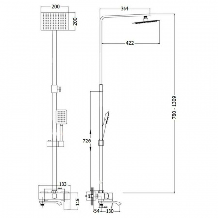 Смеситель для душа (зонт, квадрат) со стойкой HAIBA HB24815 (нерж.сталь, с изливом, каскад)(4)