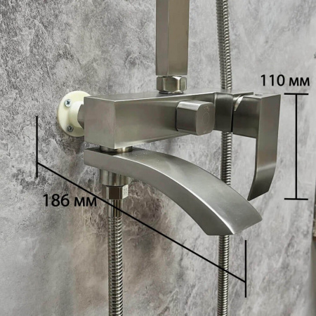 Смеситель для душа (зонт, квадрат) со стойкой HAIBA HB24815 (нерж.сталь, с изливом, каскад)(4)