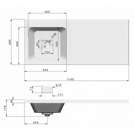 Умывальник мебельный под стиральную машину KAMILLA 110 ЛЕВАЯ ЧАША + кронштейн ПРАВЫЙ 