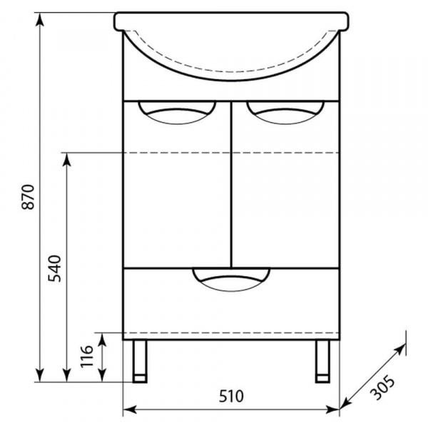 Тумба напольная AQualine Уют 55 1 ящик размеры