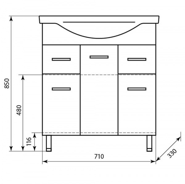 Тумба напольная AquaLine Балтика 75 2 ящика размеры