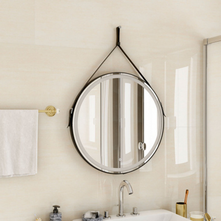 Зеркало MILLENIUM D650мм на ремне из натуральной кожи (LED-подсветка, сенсор, ЧЕРНЫЙ цвет)