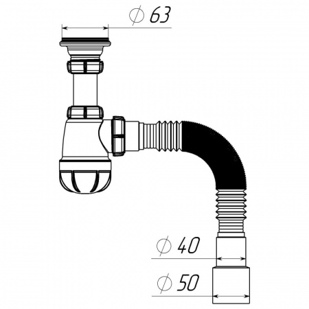 Сифон для умывальника 1 1/4"х40 с мет.реш. с г.т. 40х40/50 S1015-35-MR (35)