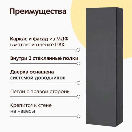 Шкаф-пенал в ванную комнату ДЕЦЕНТ / Decent подвесной (330х270х1100мм)