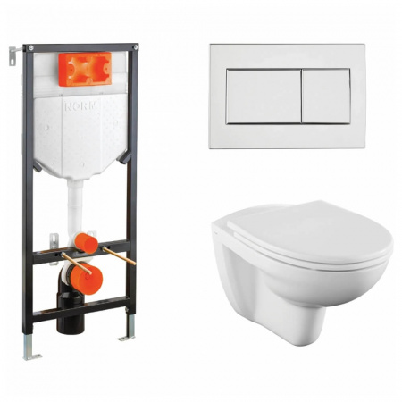 Инсталляция-комплект VITRA Norm Fit (унитаз подвесной, сиденье микролифт, хром. кнопка)