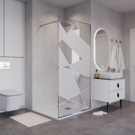 Душевая перегородка 90х195, неподвижная, профиль ХРОМ, стекло РИСУНОК 8мм NG-660-90