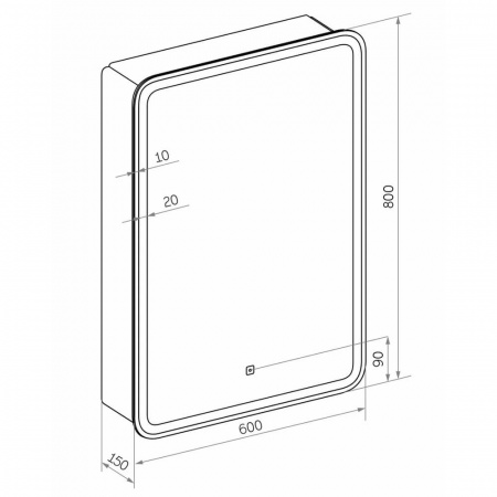 Шкаф зеркальный ELLIOT 600х800мм (LED-подсветка, сенсорный выключатель) правый 