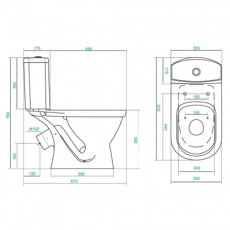 Унитаз-компакт "АЛЬКОР" антивсплеск, косой выпуск, сиденье ПОЛИПРОПИЛЕН, арматура 2-режимная