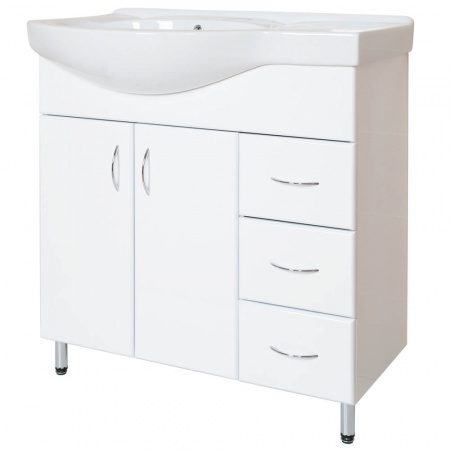 Тумба в ванную комнату КОРАЛЛ 82/3 под умывальник КОРАЛЛ 83 с ПРАВЫМ крылом (чаша слева)