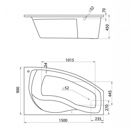 Ванна акриловая асимметричная МАЙОРКА 150х90см правосторонняя 