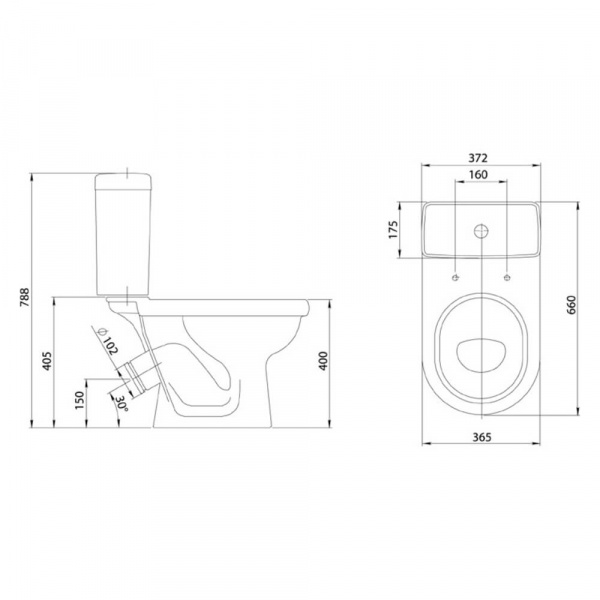 Унитаз-компакт Santeri Визит 1.P405.3.S00.00B.F чертеж