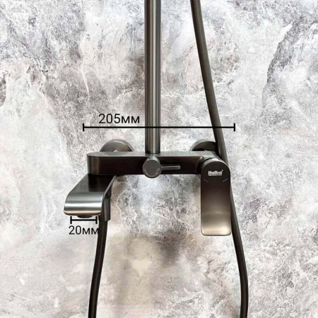 Смеситель для душа (зонт, круг) со стойкой HAIBA HB24553-3 ОРУЖЕЙНАЯ СТАЛЬ (лат., с изливом)(4)