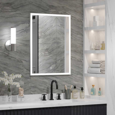 Зеркало ФРЭЙМ/Frame 600х800мм(LED-подсветка, сенсорный выключатель,ХОЛОД подсветка, ал профильБЕЛЫЙ)