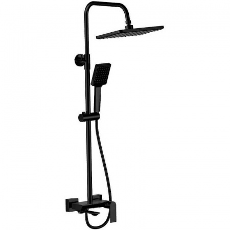 Смеситель для душа (зонт, квадрат) со стойкой HAIBA HB24639-7 ЧЕРНЫЙ (лат., с изливом)(4)