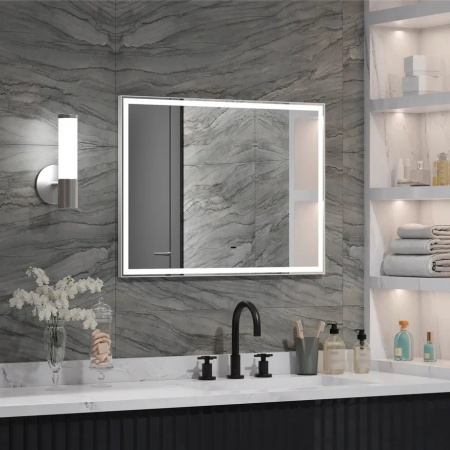 Зеркало STRONG 80 800х600мм (LED-подсветка, беск сенсор вык-ль, ХОЛОД подсвет, ал профиль БЕЛЫЙ