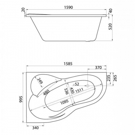 Ванна акриловая асимметричная ИБИЦА XL 160х100см левосторонняя