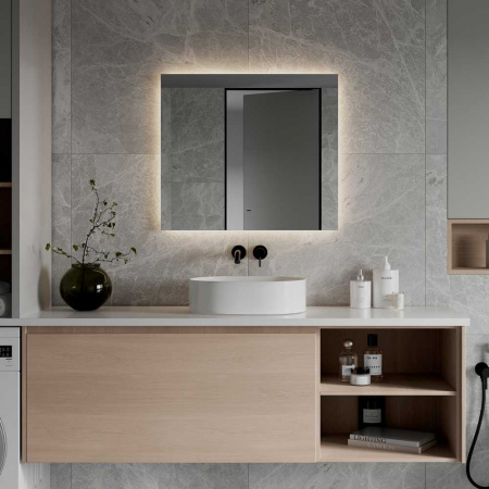 Зеркало ТРЕЖЕ/Trezhe 80 800х700мм (LED-подсветка, бесконтактный сенсор, ореольная ХОЛОД подсветка)