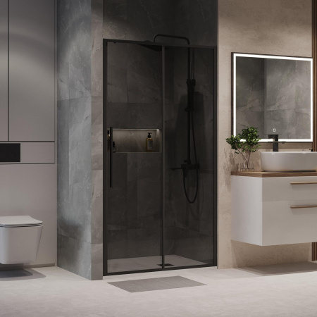 Душевое ограждение 130х195, 1 раз-ая дверь, профиль ЧЕРНЫЙ, стекло ТОНИРОВАННОЕ 6мм NG-85-13TB