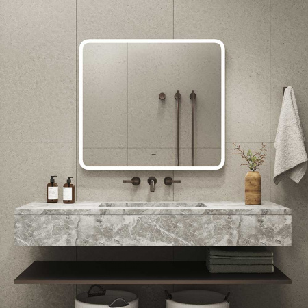 Зеркало ДЕМУР/Demure 90 900х800мм (LED-подсветка, бесконтакт сенсор выключатель, ХОЛОДНАЯ подсветка)