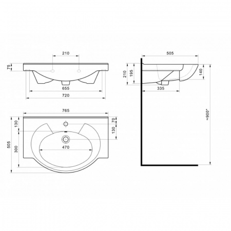 Умывальник мебельный БАЙКАЛ 75