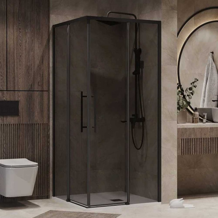 Душевой уголок 100х100х195 КВАДР без поддона профиль ЧЕРН МАТ стекло (6мм) ТОНИРОВАН NG-2830-34BLACK