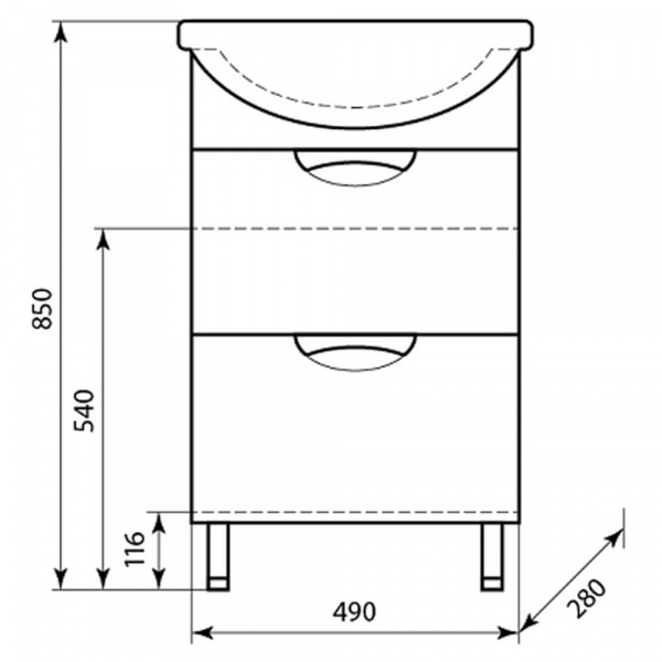 Тумба напольная AquaLine Антик 55 2 ящика размеры