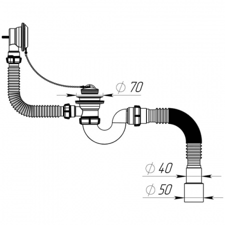 Сифон для ванны 1 1/2"х40 с выпуском и переливом с мет.реш. с г.т. 40х40/50 V155-30-MR (30)