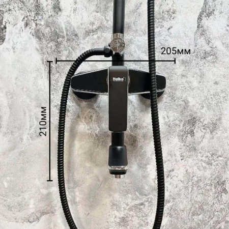 Смеситель для душа (зонт, квадрат) со стойкой HAIBA HB24548-7 ЧЕРНЫЙ/ХРОМ (лат., с изливом)(4)