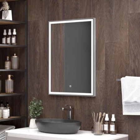 Зеркало STRONG 60 600х800мм (LED-подсветка, сенсорный выключатель, алюминиевый профиль СЕРЫЙ)