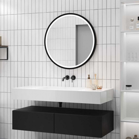 Зеркало СТИЛЬ/Style Black D600мм (LED-подсветка, сенсорный выключатель, рама МДФ ЧЕРНЫЙ)