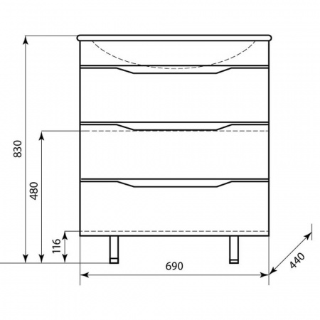 Тумба в ванную комнату ЭЛИНА 75/3 МИНОР под умывальник ЭЛИНА 75