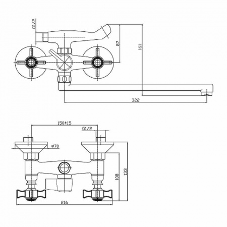 Смеситель на ванну длинный излив HAIBA HB2124 двуручный (лат.)