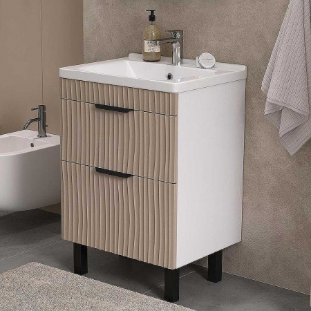 Тумба в ванную комнату LOTTY 60.2Y ЛАТТЕ- ручки ГРАФИТ под умывальник МИРАНДА 60