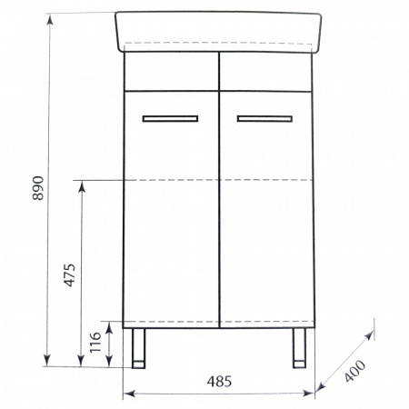 Тумба в ванную комнату НЕО 55 ВРЕЗНЫЕ РУЧКИ под умывальник НЕО 55