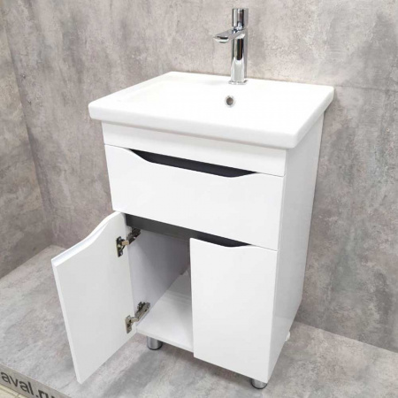 Тумба в ванную комнату INTEGRO 465 Белый/встав.Антрацит под умывальник СОМО 50 (1ящ + 2дв)