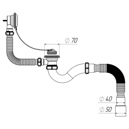 Сифон для ванны 1 1/2"х40 с выпуском и переливом с мет.реш. с г.т. 40х40/50 V155-30-MR (30)