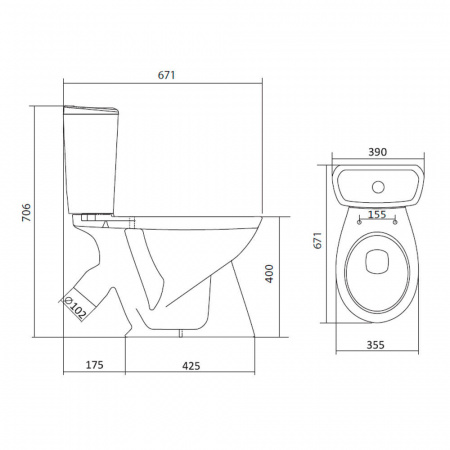 Унитаз-компакт "БРИЗ" косой выпуск, сиденье ДЮРОПЛАСТ, арматура 2-режимная