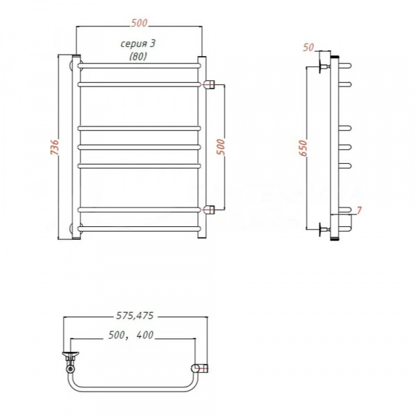 Полотенцесушитель водяной Тругор Идеал ПМ 3 80х50 схема