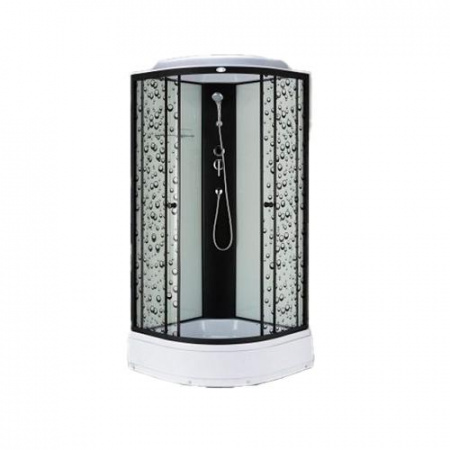 Душевая кабина 900х900х2150мм, СРЕДНИЙ поддон, проф. ЧЕРНЫЙ, стекло зад. БЕЛЫЙ, пер. ПРОЗ КАПЛИ 450