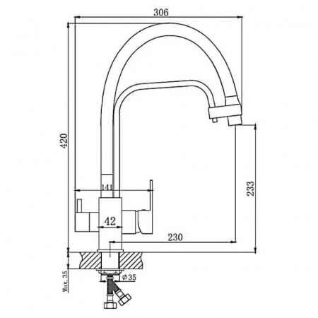 Смеситель на мойку с гибким изливом, с выходом под фильтр HAIBA HB76615 СЕРЫЙ/ХРОМ (лат., картр.35м)